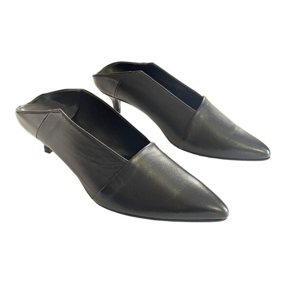 Thakoon Black Soft Leather Slip On Mule Shoes Kitten Heels NEW IN BOX - Picture 3 of 10